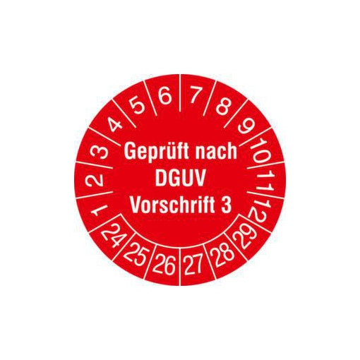 Prüfplakette,Geprüft nach DGUV V3,Aufkleber,Ø 30mm,Jahresfarbe 2024-rot