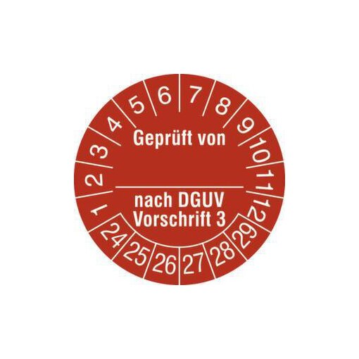 Prüfplakette, geprüft von/nach DGUV V3, Aufkleber, Jahresfarbe 2024-rot