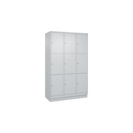 Schließfachschrank,HxBxT 1950x1200x500mm,3x3 Fächer,Zyl.-Schl.,Sockel